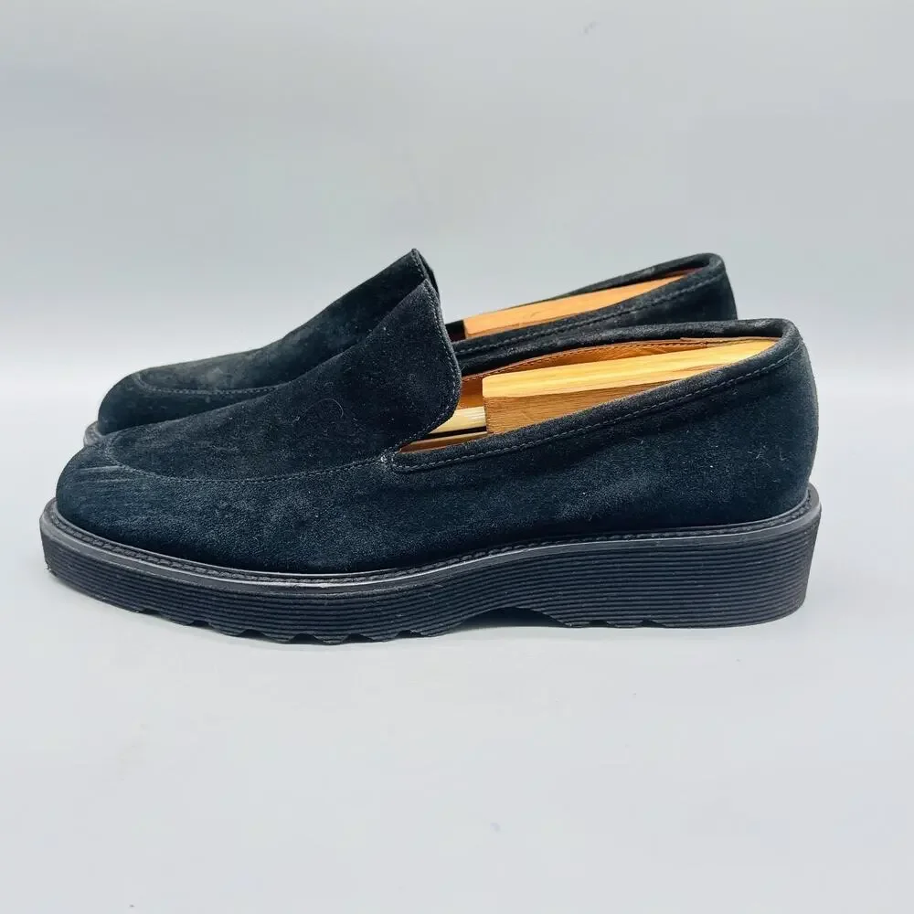 Aquatalia Black Suede Platform Slip-On Loafers